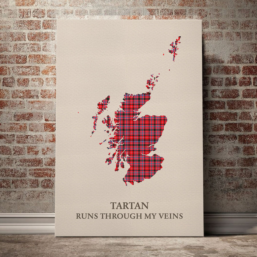 Straiton Aderbeen Tartan Scotland Map Canvas – “Tartan Runs Through My Veins” Wall Art