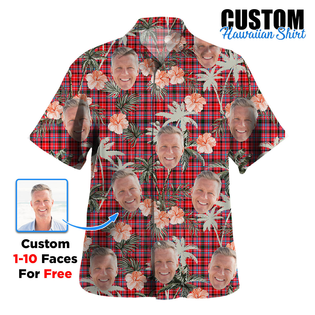 Clan Straiton Aderbeen Tartan Custom Face Hawaiian Shirt – Unisex Gift for Family Members, Summer Party CC68 Straiton Aderbeen Tartan Tartan Hawaii Shirt