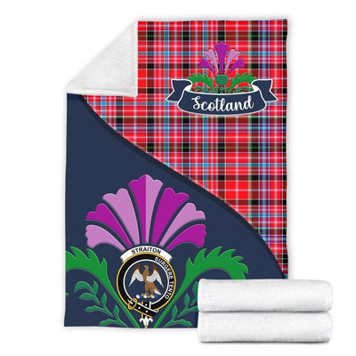 Clan Straiton Tartan Crest Premium Blanket Thistle Style