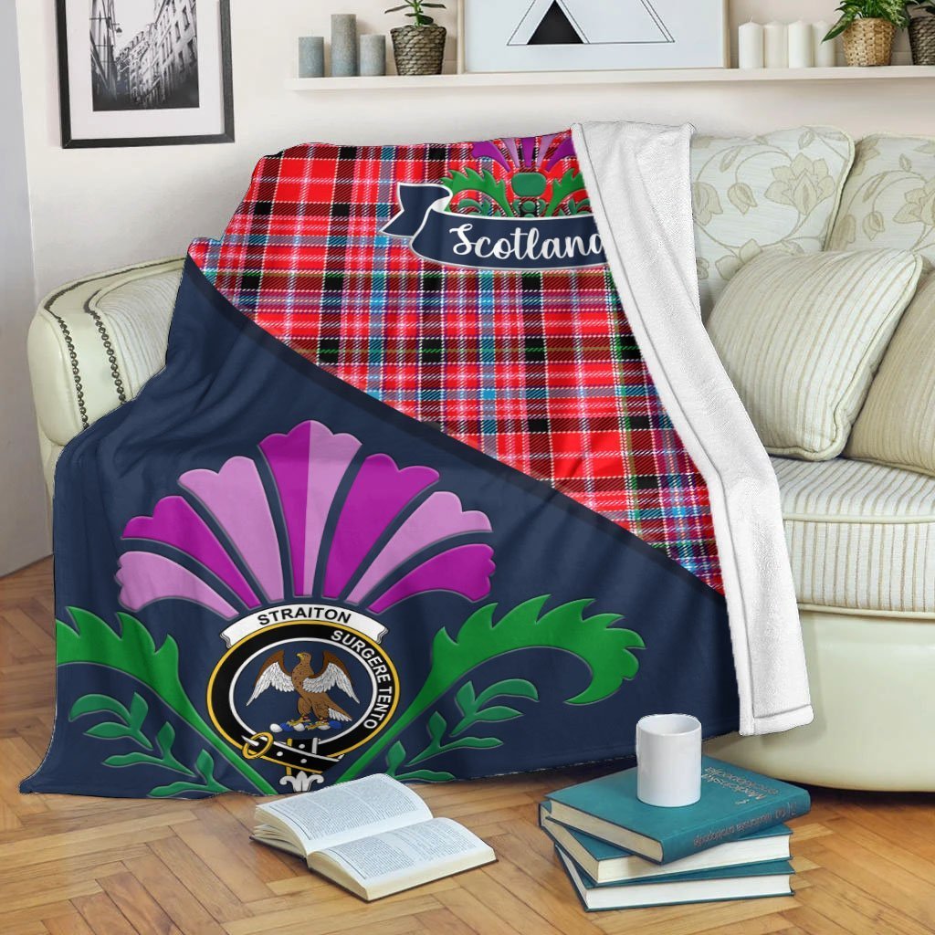 Clan Straiton Tartan Crest Premium Blanket Thistle Style JJ97 Clan Rait Tartan Today   