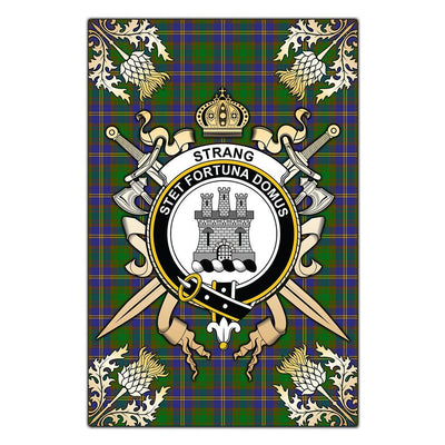 Clan Strange of Balkaskie Tartan Crest Black Garden Flag - Gold Thistle KZ55