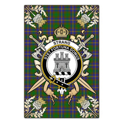 Clan Strange of Balkaskie Tartan Crest Black Garden Flag  - Gold Thistle  KZ55 Clan Strange Tartan Today   