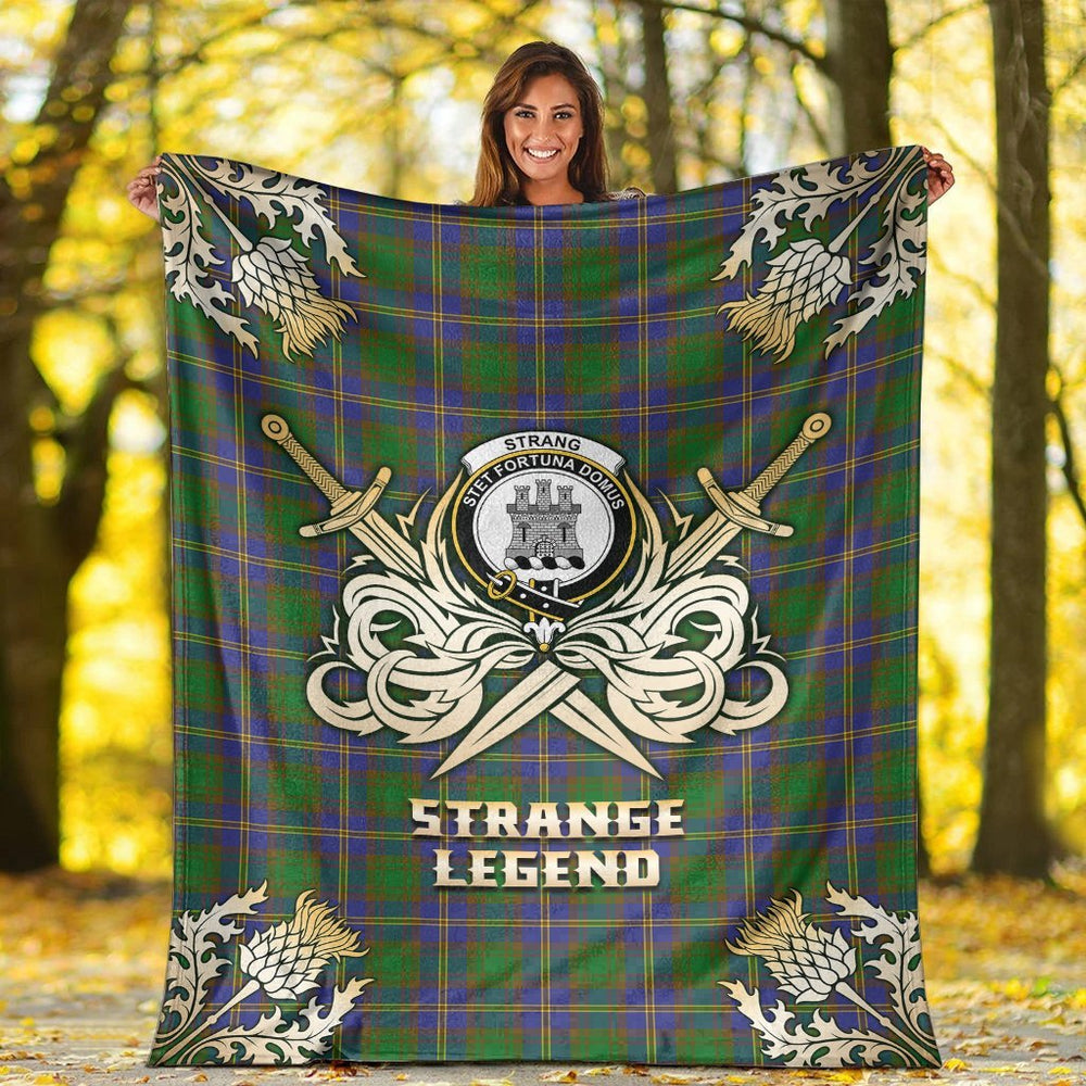Clan Strange of Balkaskie Tartan Gold Courage Symbol Blanket CR90 Clan Strange Tartan Today   