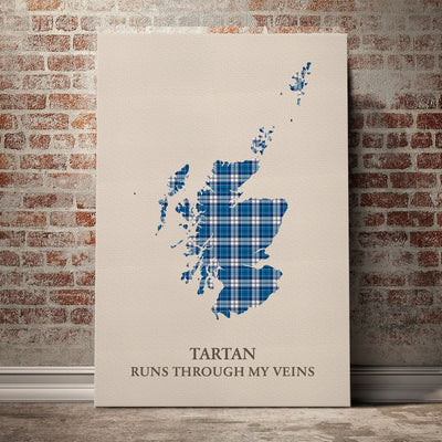 Clan Strathclyde District Tartan Scotland Map Canvas “Tartan Runs Through My Veins” Wall Art XV42