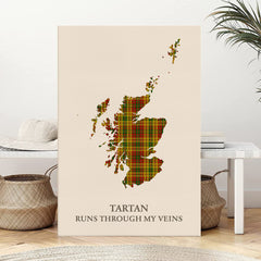 Clan Strathearn Modern Tartan Scotland Map Canvas “Tartan Runs Through My Veins” Wall Art CG55