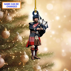 Strathyre Modern Tartan Bagpipe Ornament with Custom Name