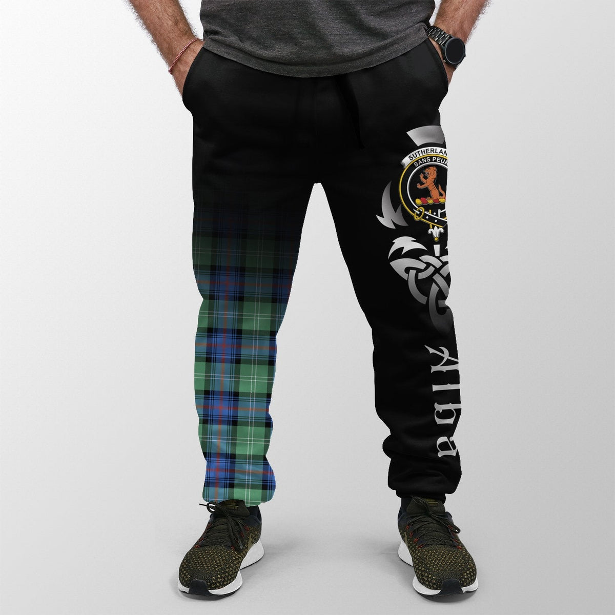 Clan Sutherland Old Ancient Tartan Crest Jogger Sweatpants  Alba Celtic Style CZ42 Clan Sutherland Tartan Today   