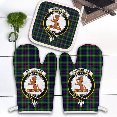 Clan Sutherland Modern Tartan Crest Oven Mitt And Pot Holder (2 Oven Mitts + 1 Pot Holder) YT40