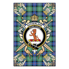 Clan Sutherland Old Ancient Tartan Crest Black Garden Flag  - Gold Thistle  QP29 Clan Sutherland Tartan Today   