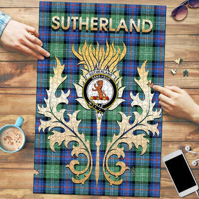 Clan Sutherland Old Ancient Tartan Crest Thistle Jigsaw Puzzles Gift For Family LU83