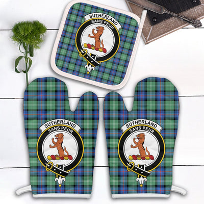 Clan Sutherland Old Ancient Tartan Crest Oven Mitt And Pot Holder (2 Oven Mitts + 1 Pot Holder) ZG52