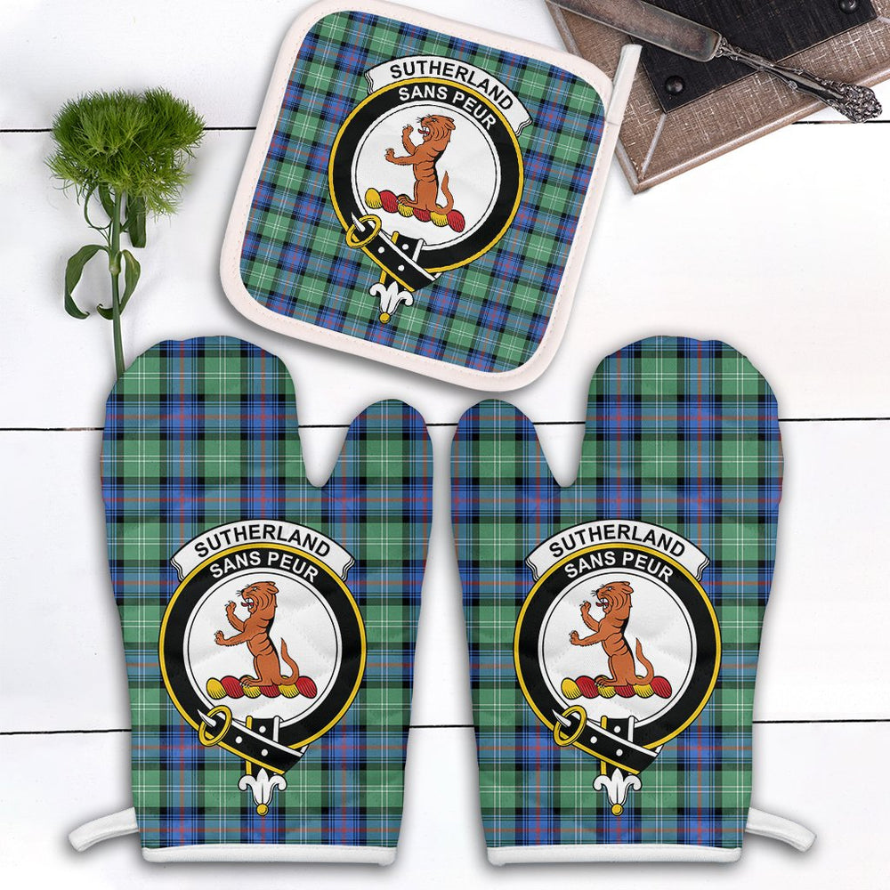 Clan Sutherland Old Ancient Tartan Crest Oven Mitt And Pot Holder (2 Oven Mitts + 1 Pot Holder) ZG52 Clan Sutherland Tartan Today   