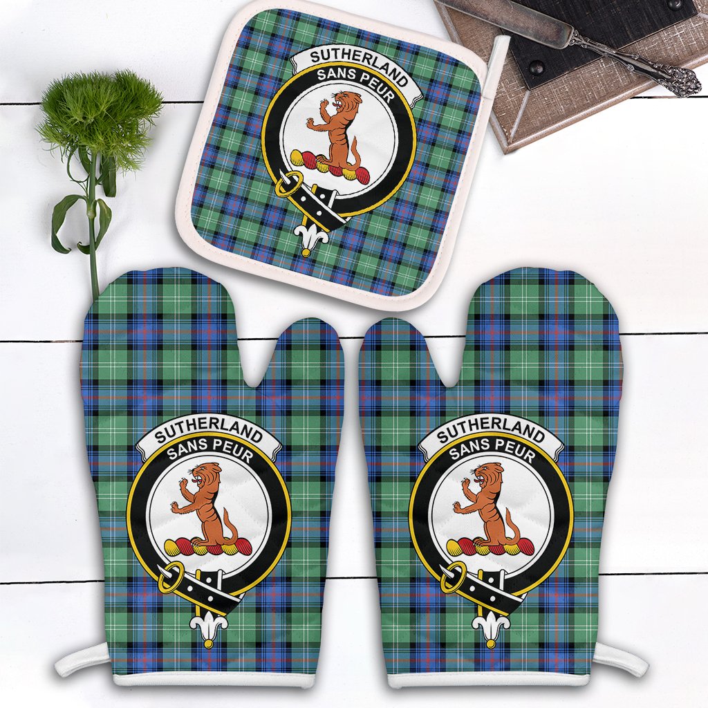 Clan Sutherland Old Ancient Tartan Crest Oven Mitt And Pot Holder (2 Oven Mitts + 1 Pot Holder) ZG52 Clan Sutherland Tartan Today   