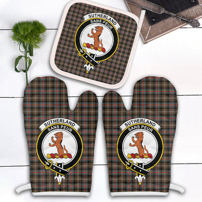 Clan Sutherland Weathered Tartan Crest Oven Mitt And Pot Holder (2 Oven Mitts + 1 Pot Holder) YL56