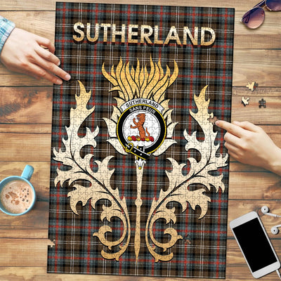 Clan Sutherland Weathered Tartan Crest Thistle Jigsaw Puzzles Gift For Family BK64