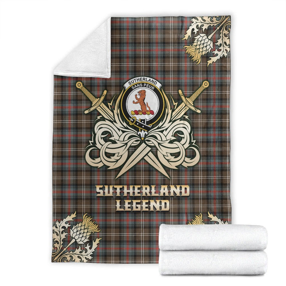 Clan Sutherland Weathered Tartan Gold Courage Symbol Blanket NN56 Clan Sutherland Tartan Today   