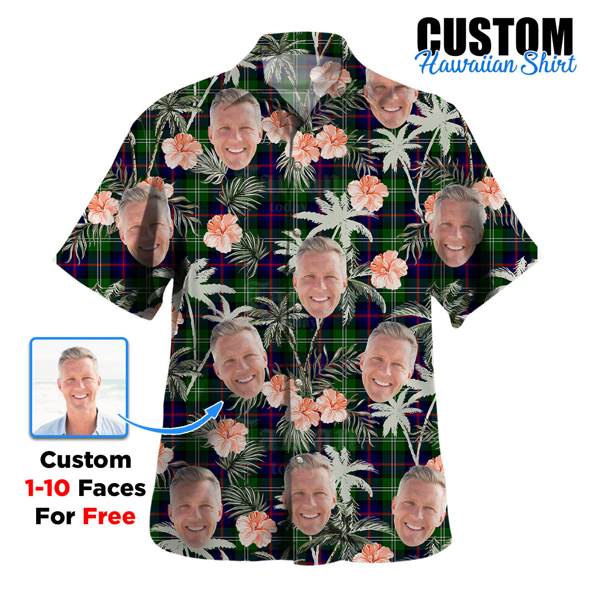 Clan Sutherland Modern Tartan Custom Face Hawaiian Shirt – Unisex Gift for Family Members, Summer Party JF91 Sutherland Modern Tartan Tartan Hawaii Shirt