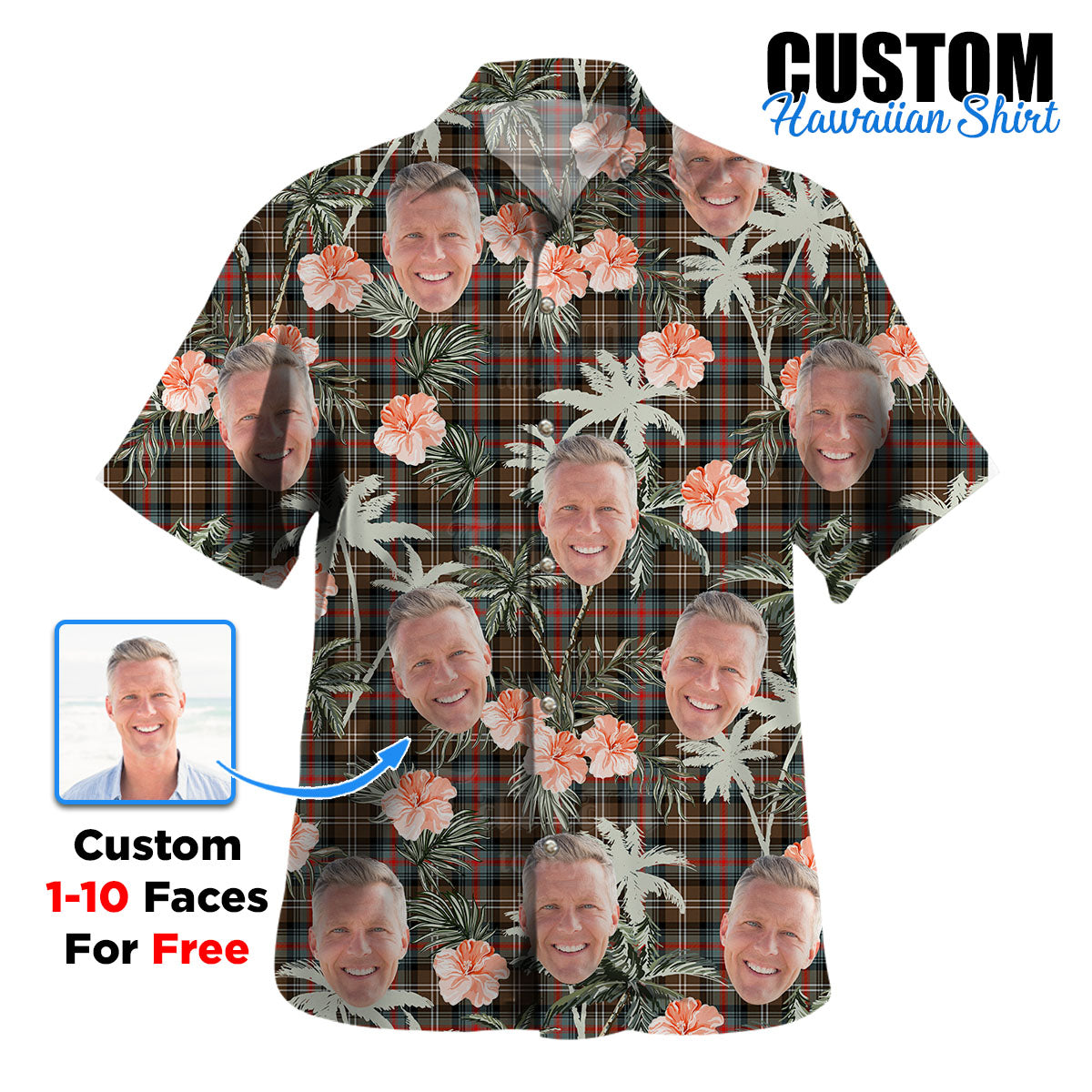 Clan Sutherland Weathered Tartan Custom Face Hawaiian Shirt – Unisex Gift for Family Members, Summer Party HS49 Sutherland Weathered Tartan Tartan Hawaii Shirt