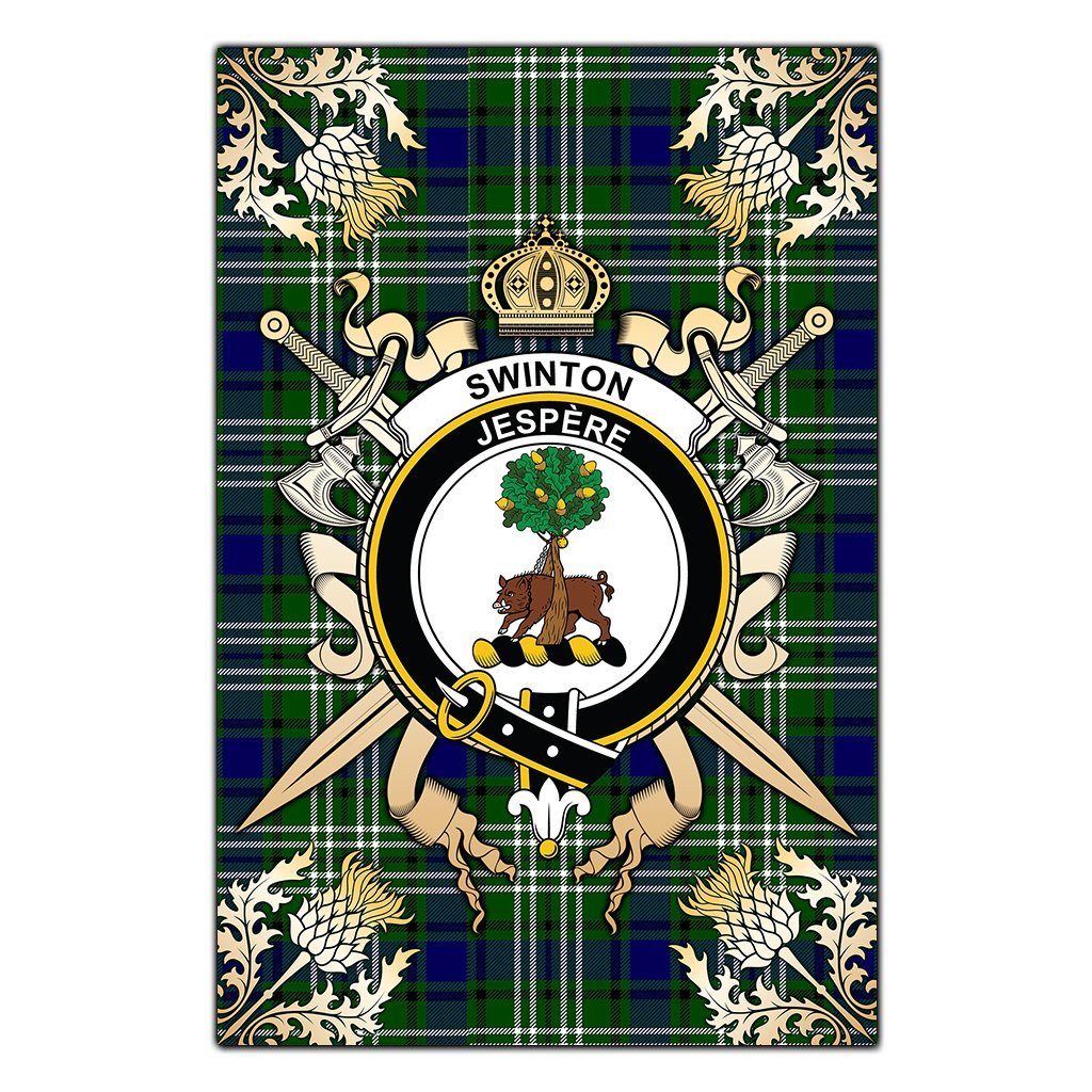 Clan Swinton Tartan Crest Black Garden Flag  - Gold Thistle  AY53 Clan Swinton Tartan Today   