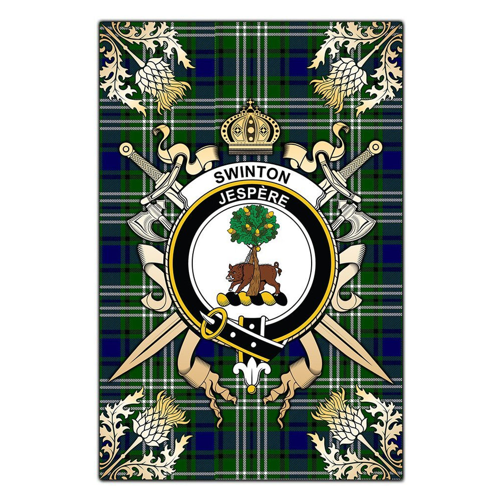 Clan Swinton Tartan Crest Black Garden Flag  - Gold Thistle  AY53 Clan Swinton Tartan Today   