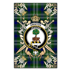Clan Swinton Tartan Crest Black Garden Flag  - Gold Thistle  AY53 Clan Swinton Tartan Today   