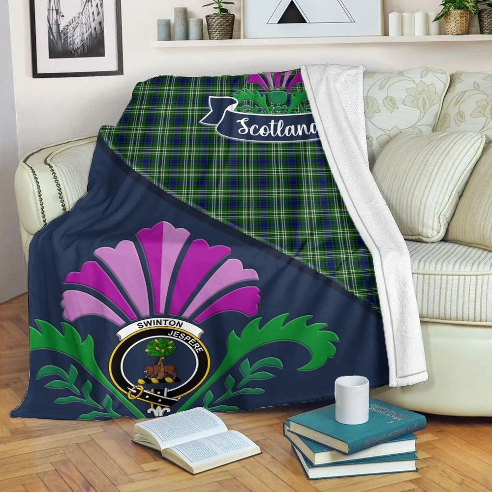 Clan Swinton Tartan Crest Premium Blanket Thistle Style JF65 Clan Swinton Tartan Today   
