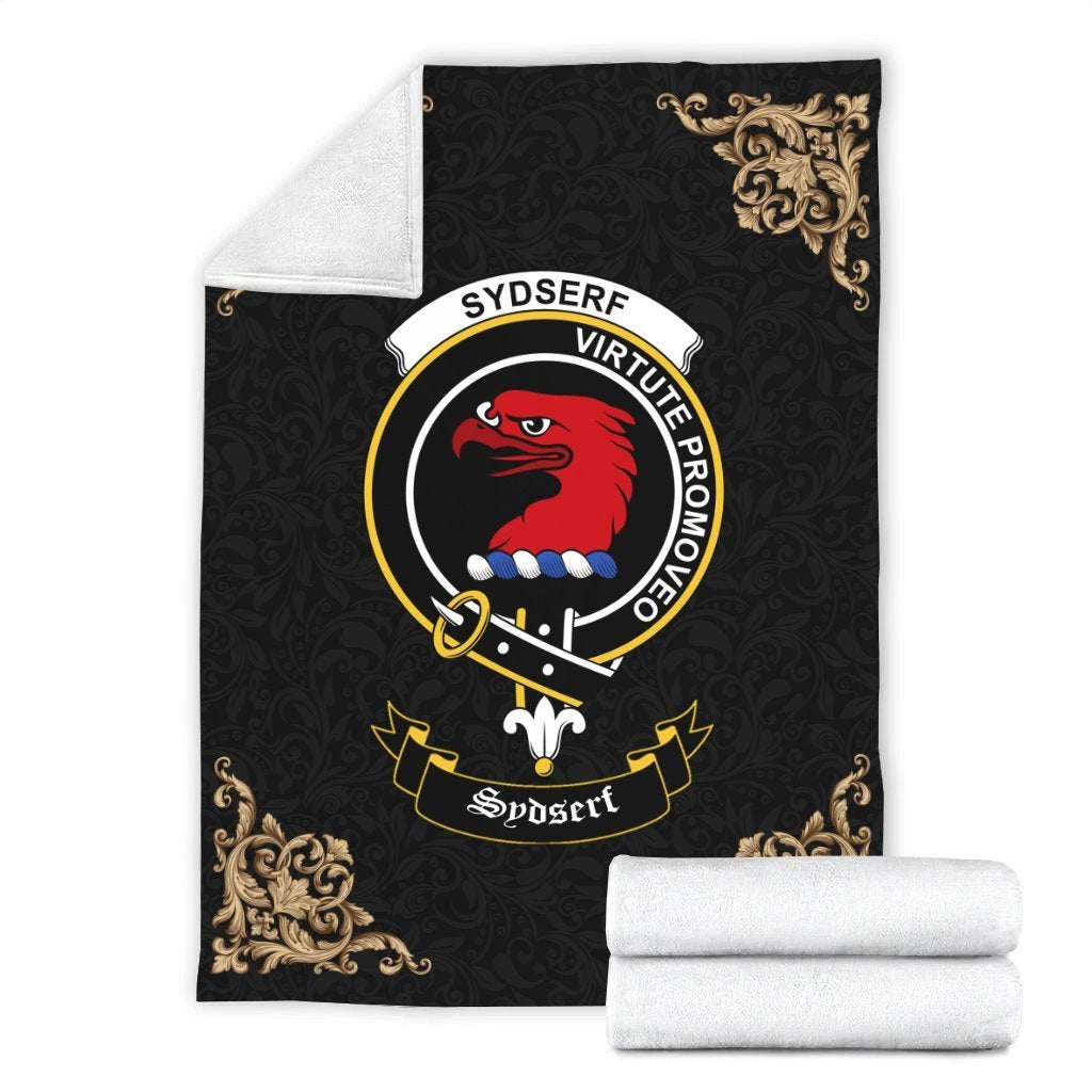 Clan Sydserf (or Sideserf) Crest Tartan Premium Blanket Black RF31 Clan Hall Tartan Today   