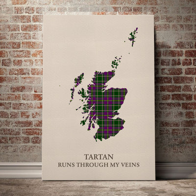 Clan Taylor Tartan Scotland Map Canvas “Tartan Runs Through My Veins” Wall Art SX20