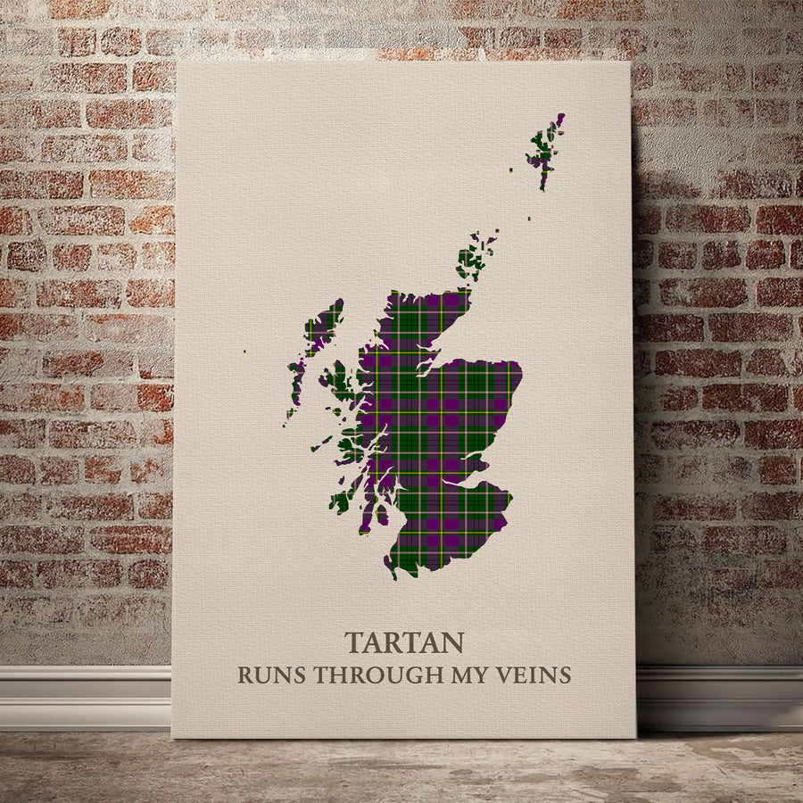 Taylor Tartan Scotland Map Canvas – “Tartan Runs Through My Veins” Wall Art