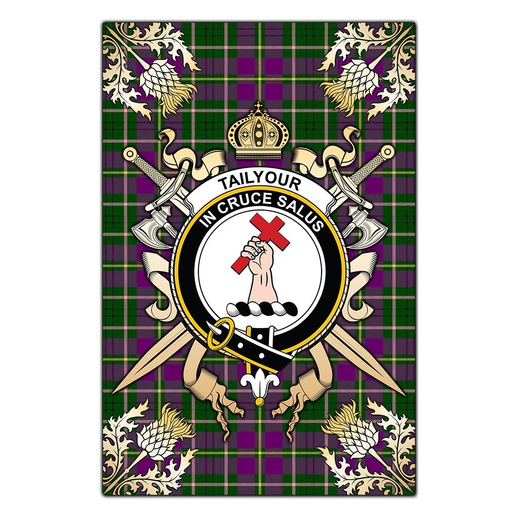 Clan Taylor Tartan Crest Black Garden Flag  - Gold Thistle  EB14 Clan Taylor Tartan Today   