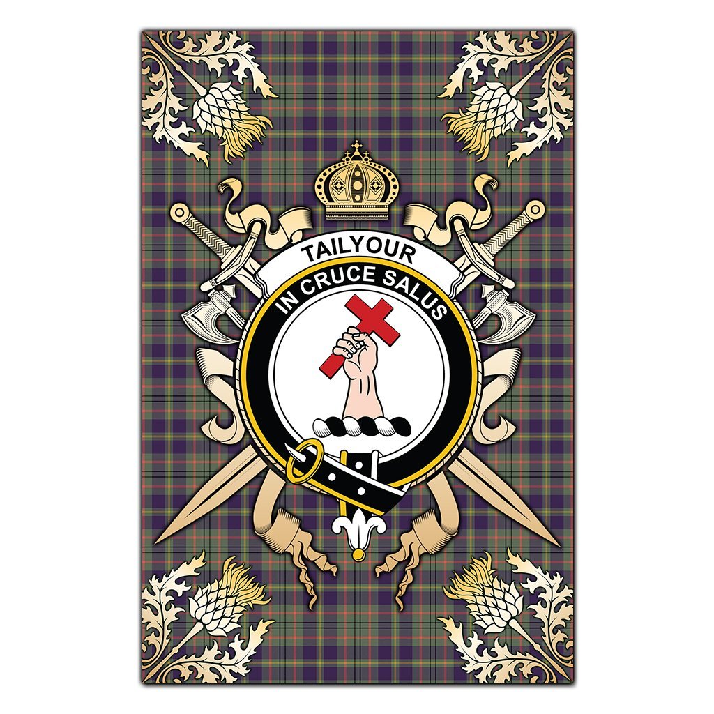 Clan Taylor Weathered Tartan Crest Black Garden Flag  - Gold Thistle  JY56 Clan Taylor Tartan Today   