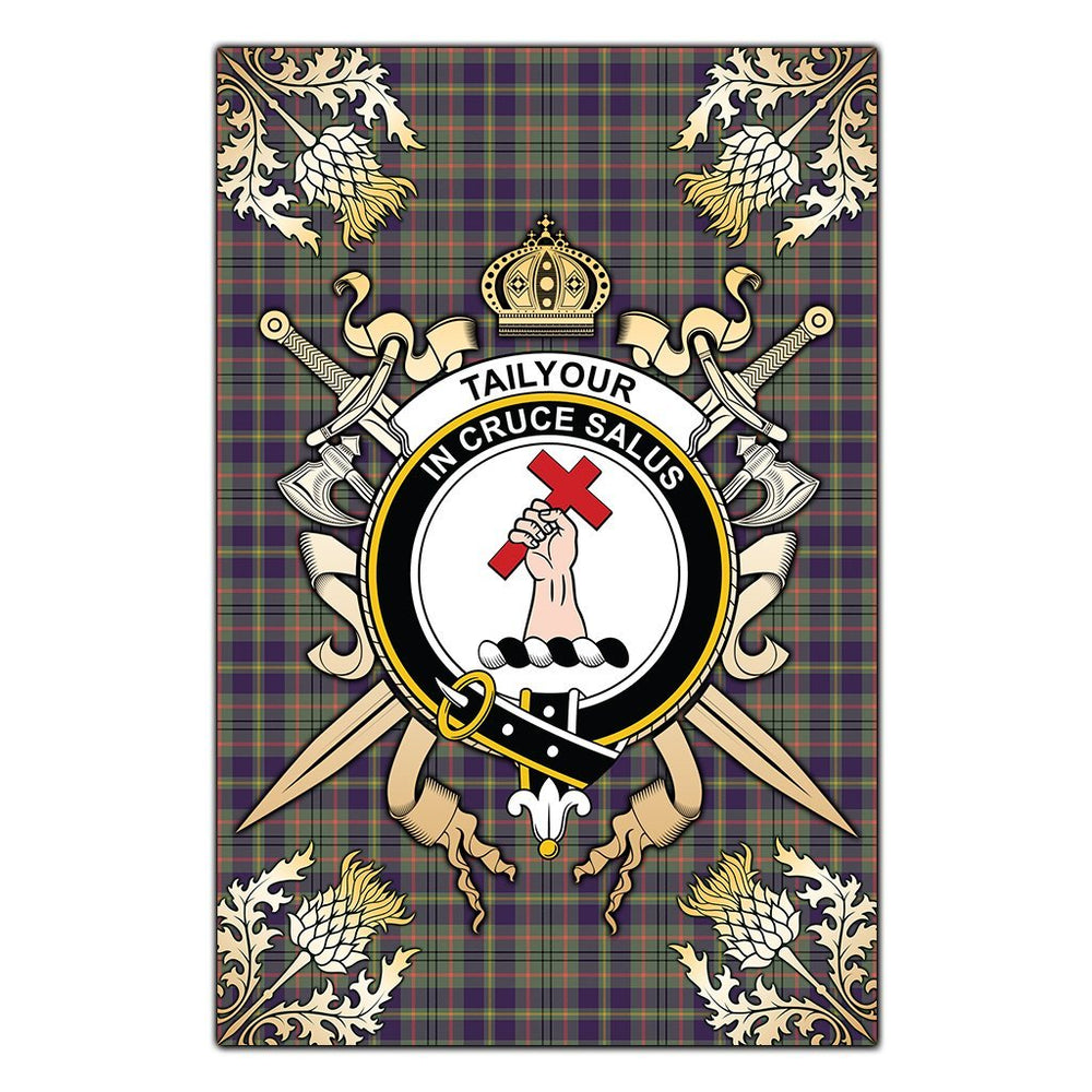 Clan Taylor Weathered Tartan Crest Black Garden Flag  - Gold Thistle  JY56 Clan Taylor Tartan Today   