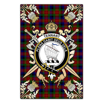 Clan Tennant Tartan Crest Black Garden Flag - Gold Thistle