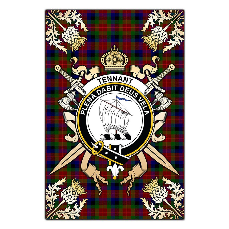 Clan Tennant Tartan Crest Black Garden Flag