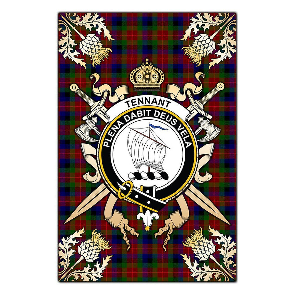 Clan Tennant Tartan Crest Black Garden Flag  - Gold Thistle  US16 Clan Tennant Tartan Today   