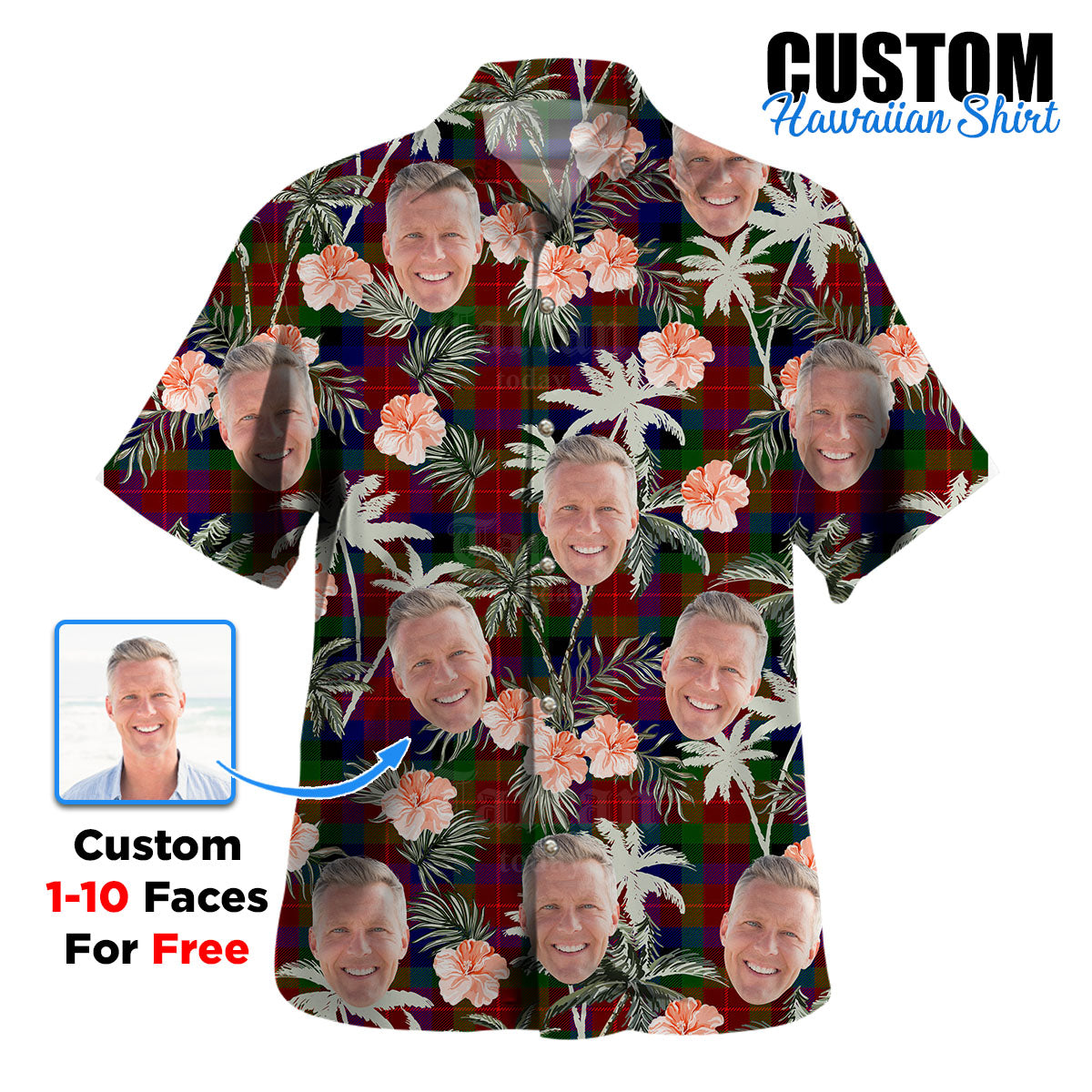 Clan Tennant Tartan Custom Face Hawaiian Shirt – Unisex Gift for Family Members, Summer Party NA88 Tennant Tartan Tartan Hawaii Shirt
