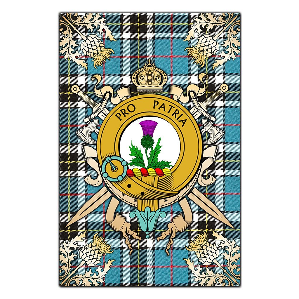 Clan Thomson Tartan Crest Black Garden Flag  - Gold Thistle  HB39 Clan Thomson Tartan Today   