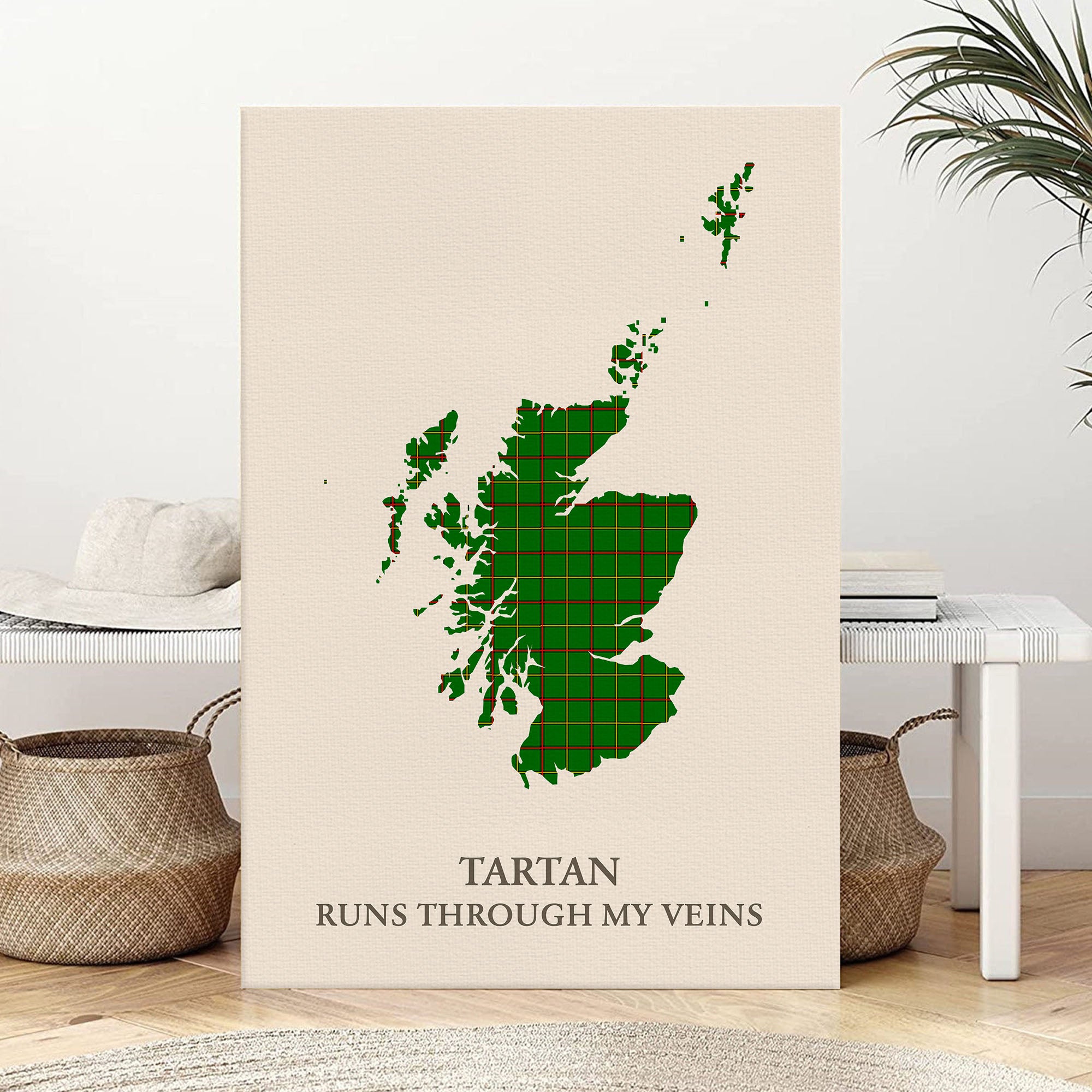 Clan Tribe of Mar Tartan Scotland Map Canvas “Tartan Runs Through My Veins” Wall Art LY87
