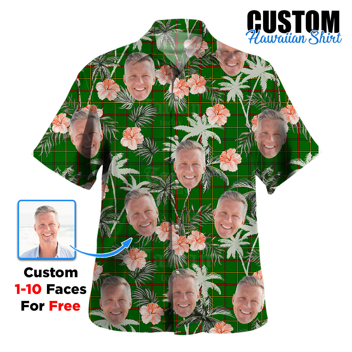 Clan Tribe of Mar Tartan Custom Face Hawaiian Shirt – Unisex Gift for Family Members, Summer Party SU95 Tribe of Mar Tartan Tartan Hawaii Shirt