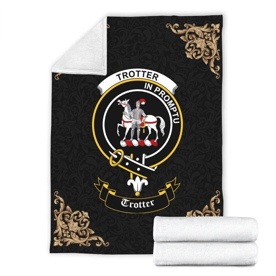 Clan Trotter Crest Tartan Premium Blanket Black