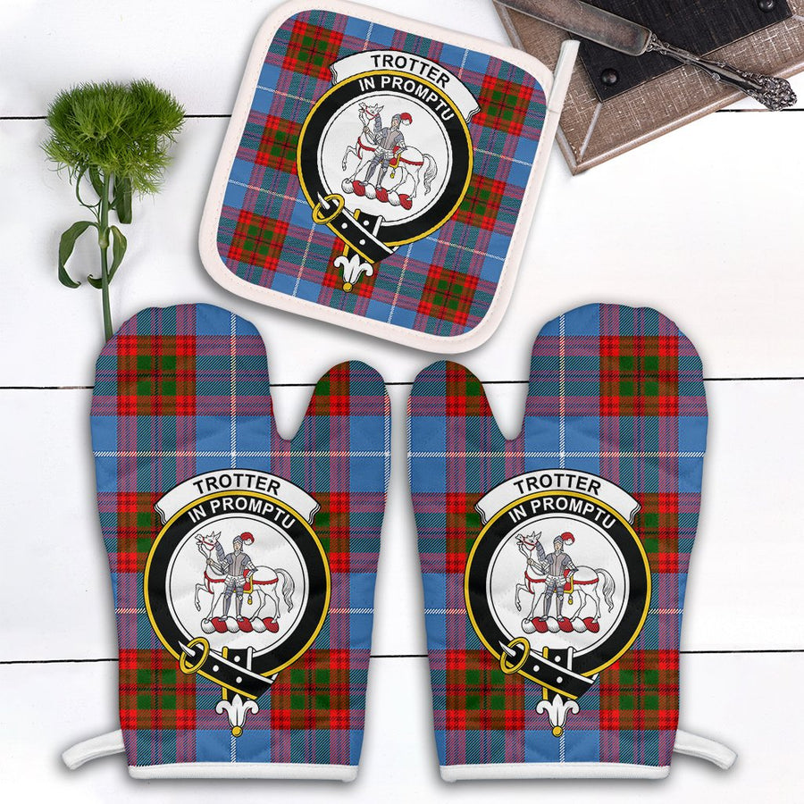 Clan Trotter Tartan Crest Oven Mitt And Pot Holder (2 Oven Mitts + 1 Pot Holder)