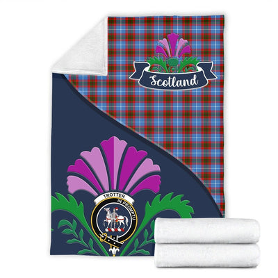 Clan Trotter Tartan Crest Premium Blanket Thistle Style