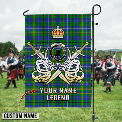 Custom Name Clan Turnbull Hunting Tartan Garden Flag with Clan Crest and the Golden Sword of Courageous Legacy