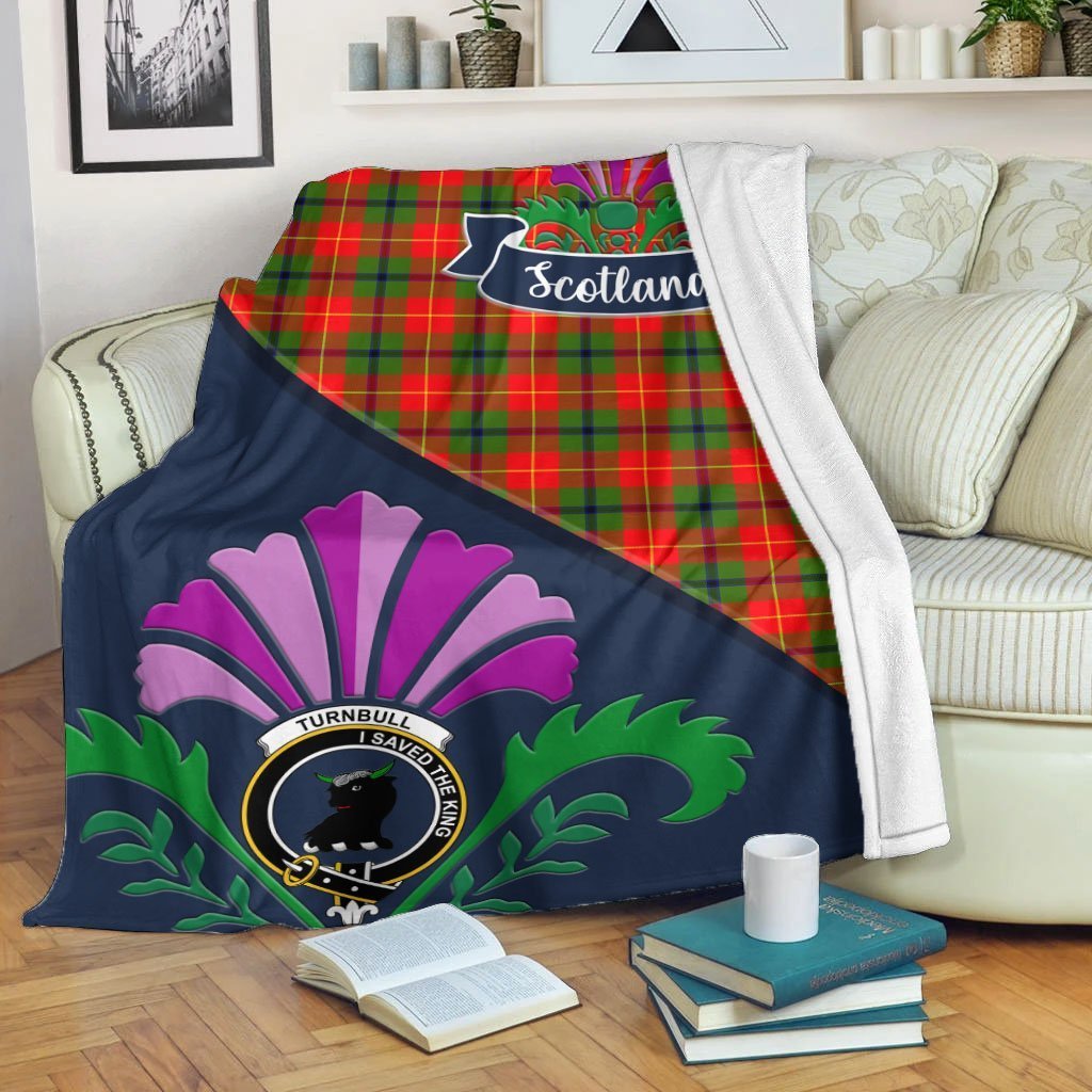 Clan Turnbull Tartan Crest Premium Blanket Thistle Style FJ83 Clan Turnbull Tartan Today   