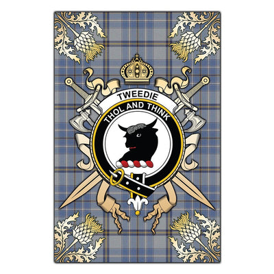 Clan Tweedie Tartan Crest Black Garden Flag - Gold Thistle EF37