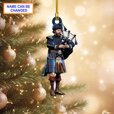 Personalized Clan US Navy Edzell Modern Tartan Bagpipe Ornament with Custom Name – Scottish Christmas Tree Decoration