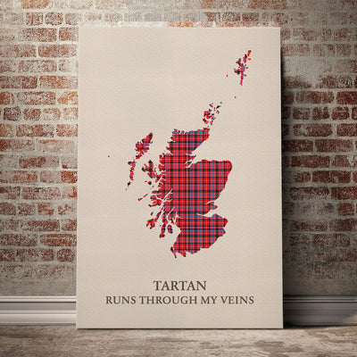 Clan Udny Tartan Scotland Map Canvas “Tartan Runs Through My Veins” Wall Art NB51