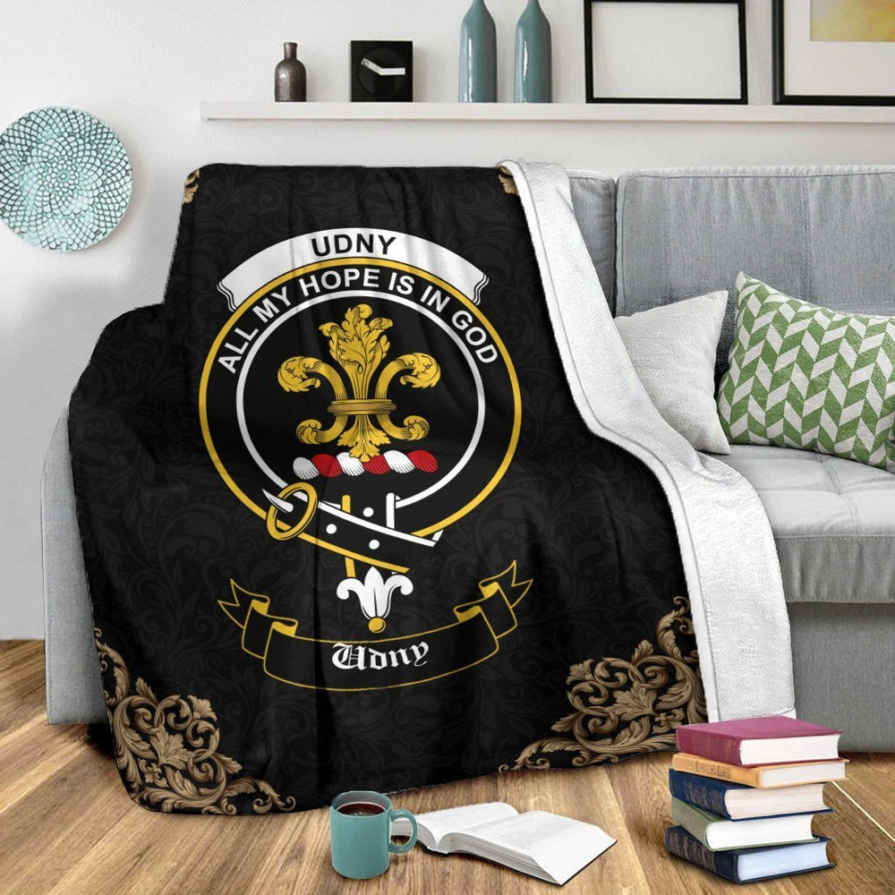 Clan Udny Crest Tartan Premium Blanket Black NS90 Clan Udny Tartan Today   