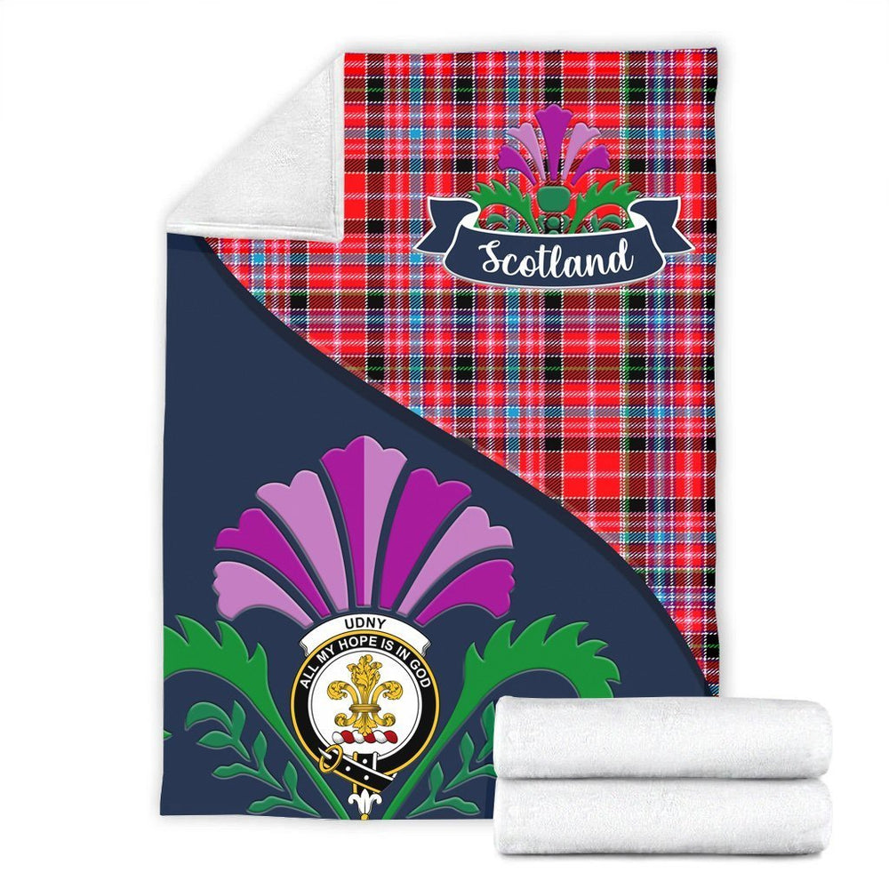 Clan Udny Tartan Crest Premium Blanket Thistle Style RH45 Clan Udny Tartan Today   