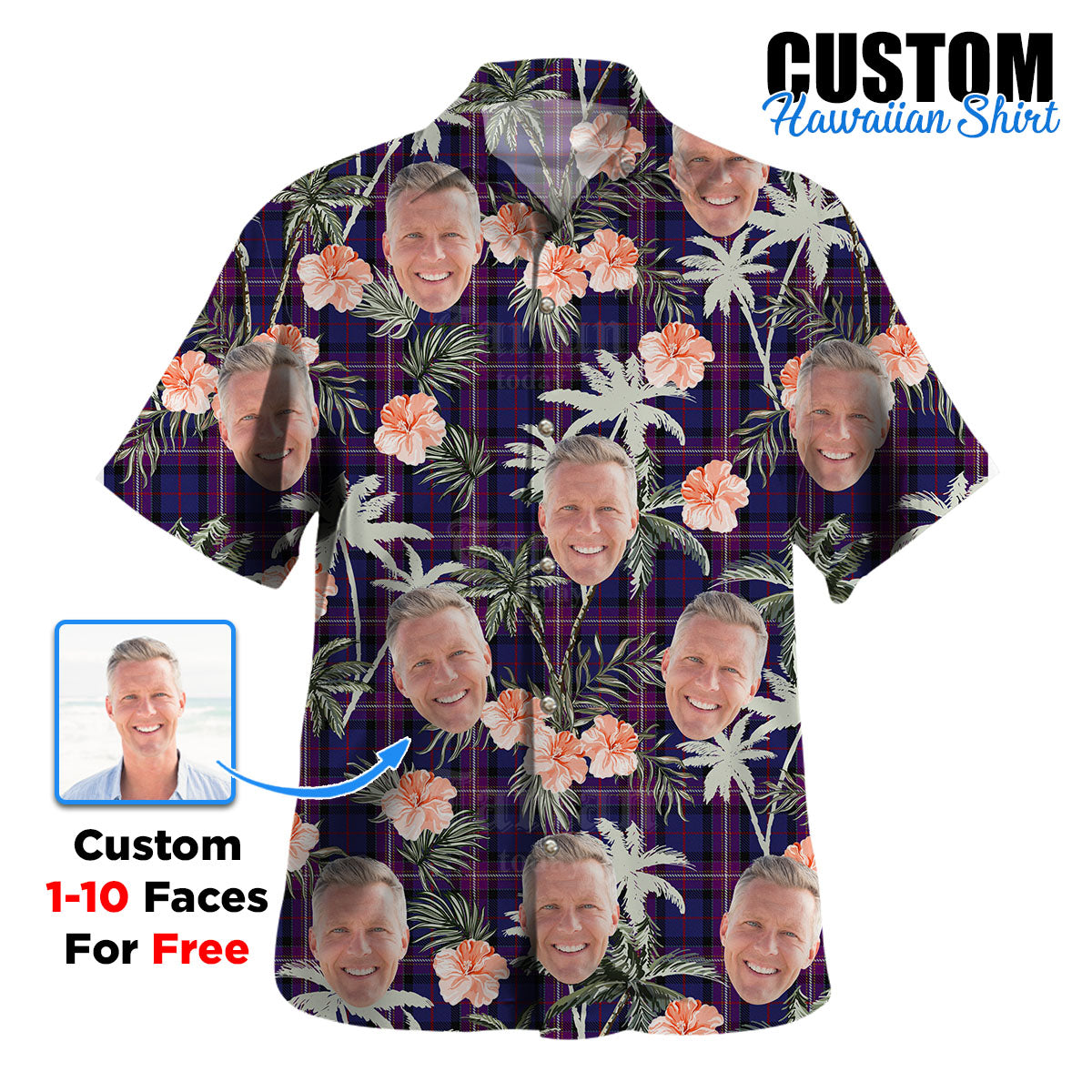 Clan Universal Masonic Tartan Tartan Custom Face Hawaiian Shirt – Unisex Gift for Family Members, Summer Party DY57 Universal Masonic Tartan Tartan Tartan Hawaii Shirt